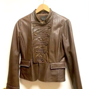 BCBGMaxAzria Brown Leather Military Jacket M